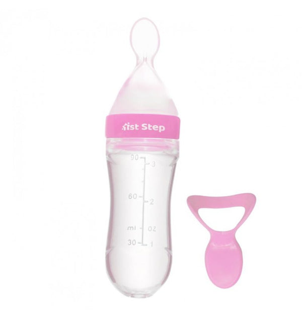 1st Step Non Spill BPA Free Soft Silicone Squeezy Food Feeder-Pink