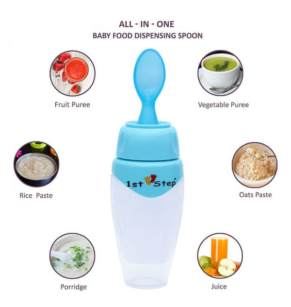 1st Step Non Spill Silicone Soft Squeeze Food Feeder-Blue