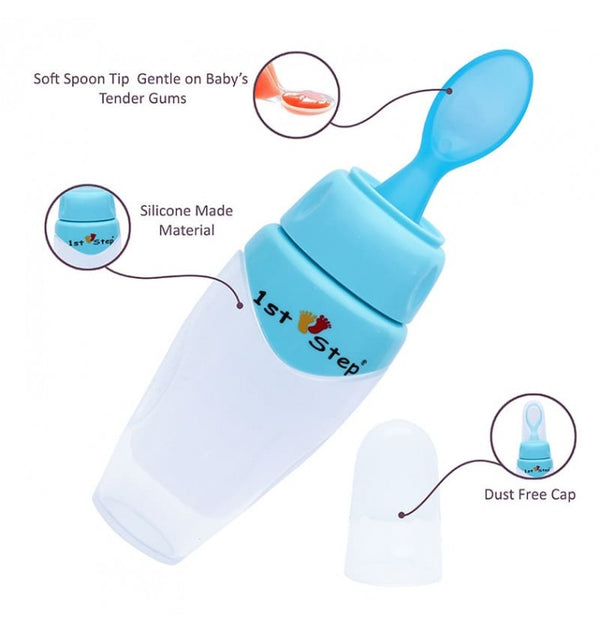 1st Step Non Spill Silicone Soft Squeeze Food Feeder-Blue