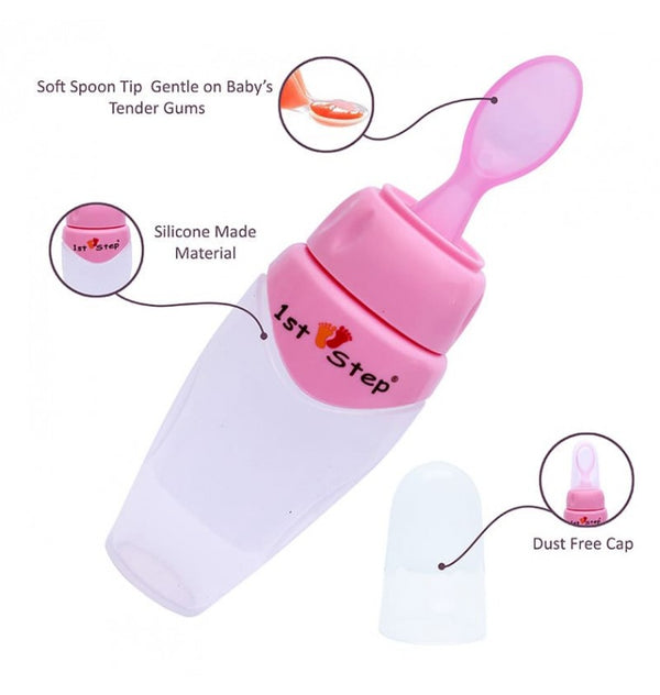 1st Step Non Spill Silicone Soft Squeeze Food Feeder-Pink
