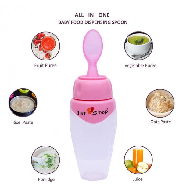1st Step Non Spill Silicone Soft Squeeze Food Feeder-Pink