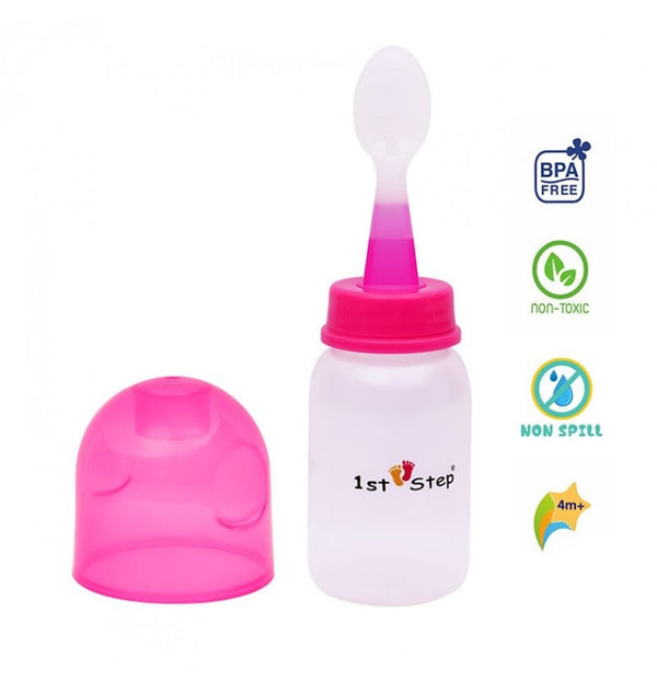 1st Step BPA Free Polypropylene Easy Squeeze Cereal Feeder With Spoon-Pink
