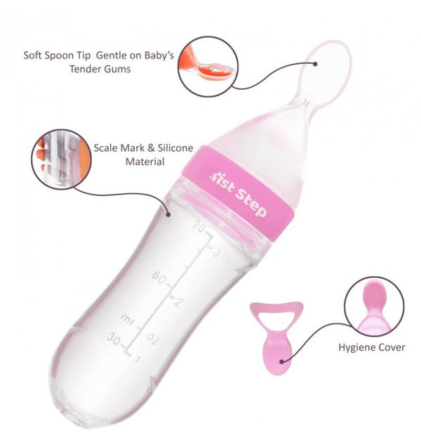 1st Step Non Spill BPA Free Soft Silicone Squeezy Food Feeder-Pink