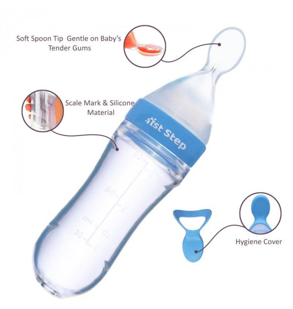 1st Step Non Spill BPA Free Soft Silicone Squeezy Food Feeder-Blue