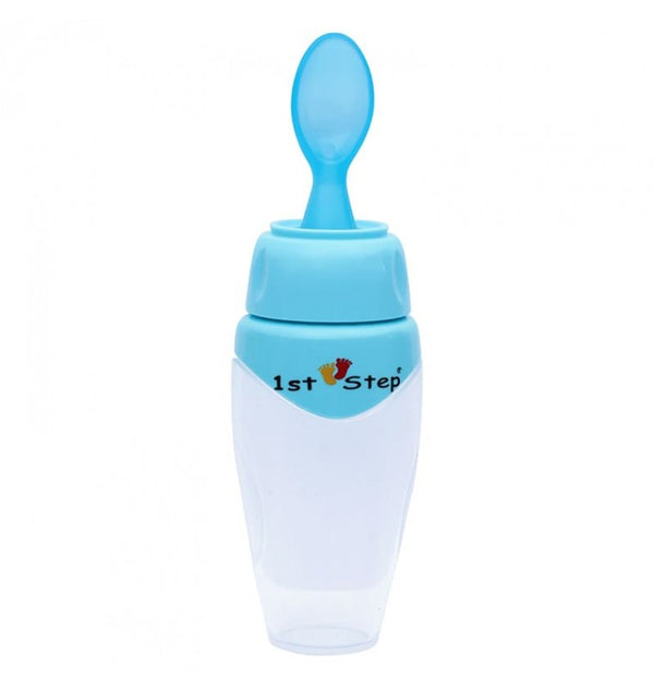 1st Step Non Spill Silicone Soft Squeeze Food Feeder-Blue