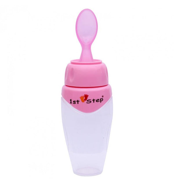 1st Step Non Spill Silicone Soft Squeeze Food Feeder-Pink