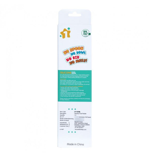 1st Step Non Spill BPA Free Soft Silicone Squeezy Food Feeder-Blue