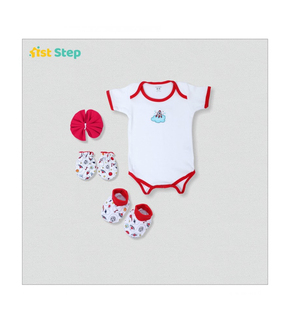 1st Step New Born Baby Gift Set Pack Of 4 (Red)