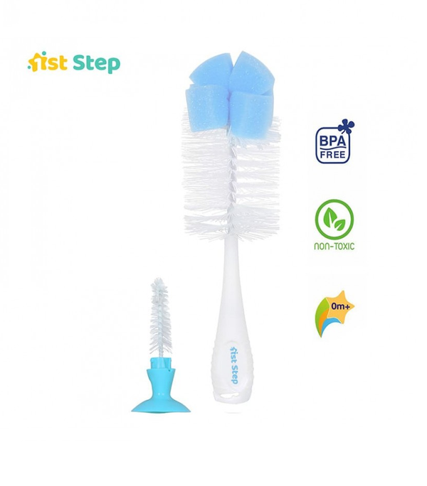 1st Step BPA Free Bottle And Nipple Cleaning Brush With Suction Base (Blue)