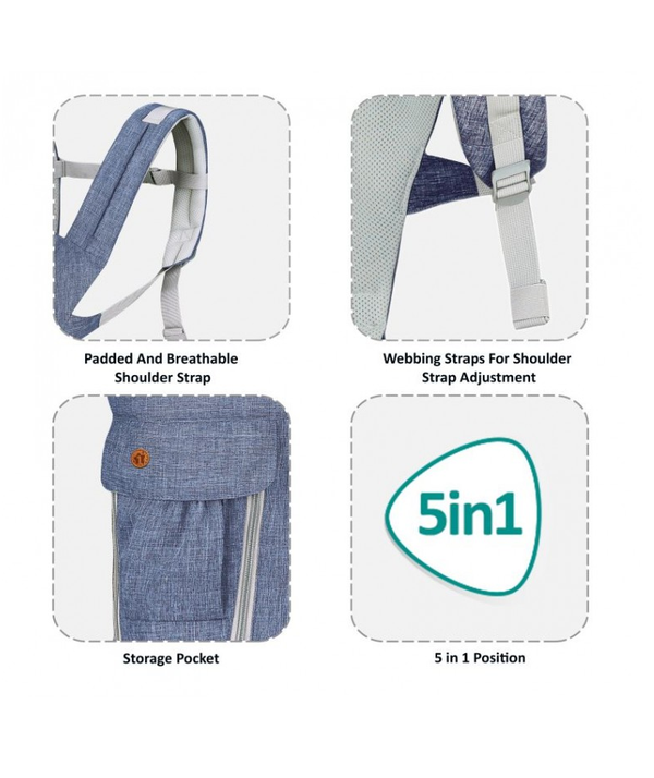 1st Step 5 In 1 Hip Seat Baby Carrier - Denim