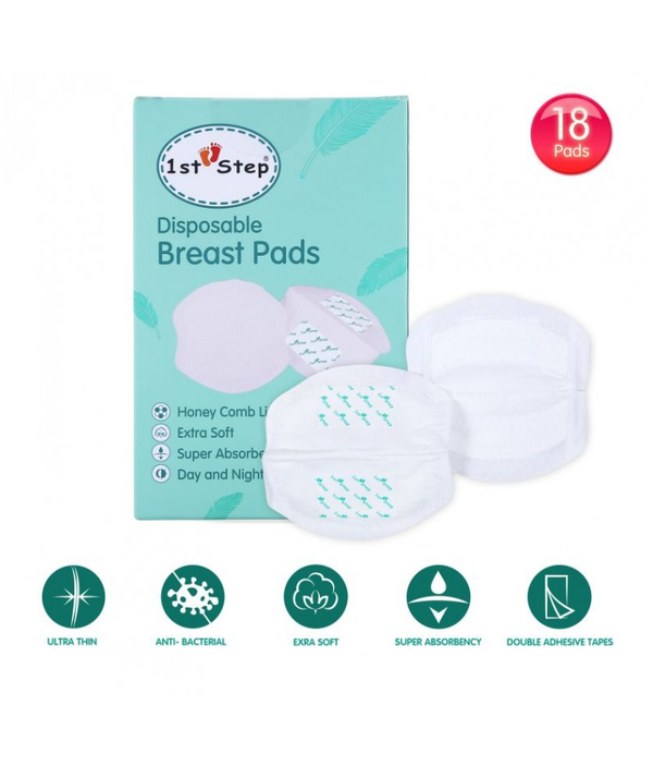 1st Step Ultra Thin, Honey Comb Lining Super Absorbant Disposable Breast Pads With Leakage Protection - 18 Pads