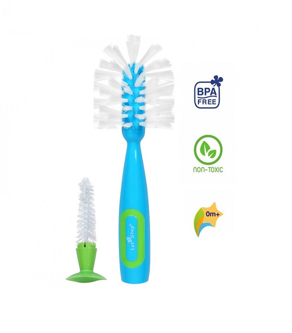 1st Step BPA Free Bottle And Nipple Cleaning Brush With Suction Base (Blue)