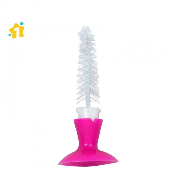 1st Step BPA Free Bottle And Nipple Cleaning Brush With Suction Base (Pink)