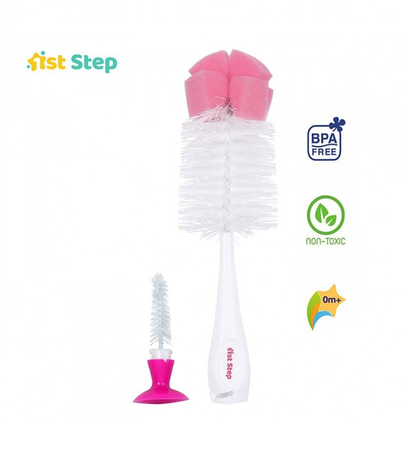 1st Step BPA Free Bottle And Nipple Cleaning Brush With Suction Base (Pink)