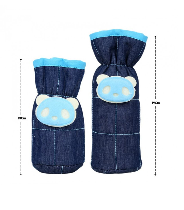 1st Step Denim Bottle Cover With Animal Face Motif (Pack Of 2)-Blue