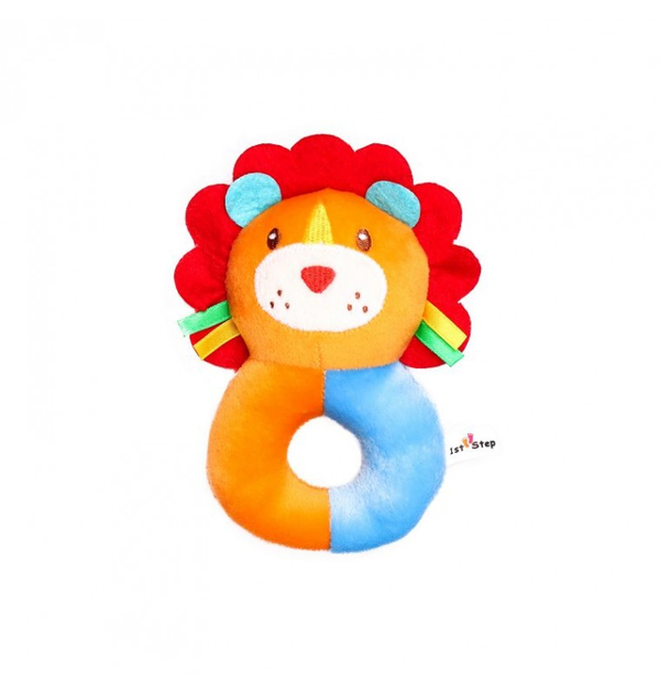 1st Step Lion Face Soft Plush Ring Rattle Cum Toy (Orange)