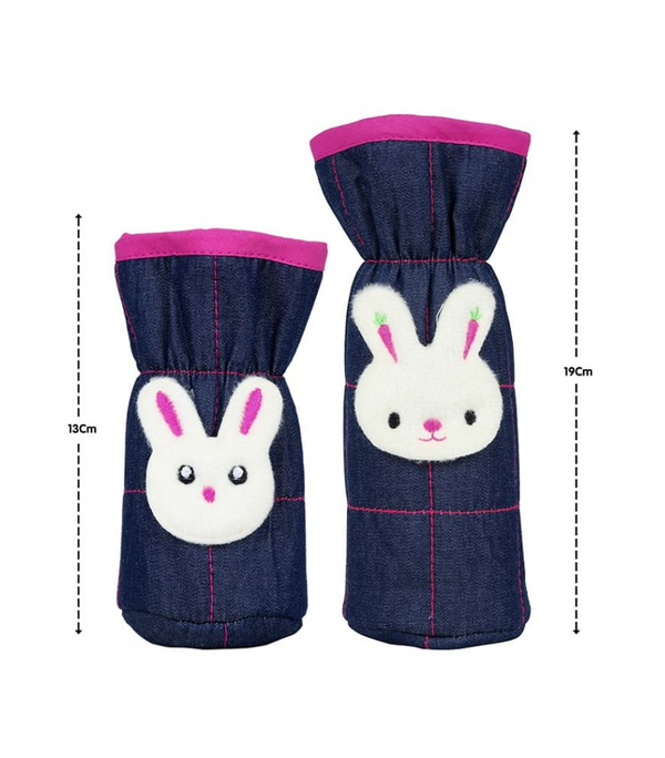 1st Step Denim Bottle Cover With Animal Face Motif (Pack Of 2)-Pink