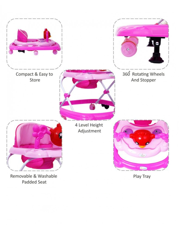 1st Step Walker With 4 Level Height Adjustment And Musical Play Tray - Pink