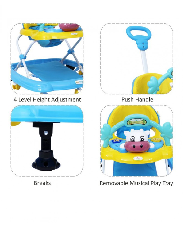 1st Step Walker With Push Handle And 4 Level Height Adjustment - Blue