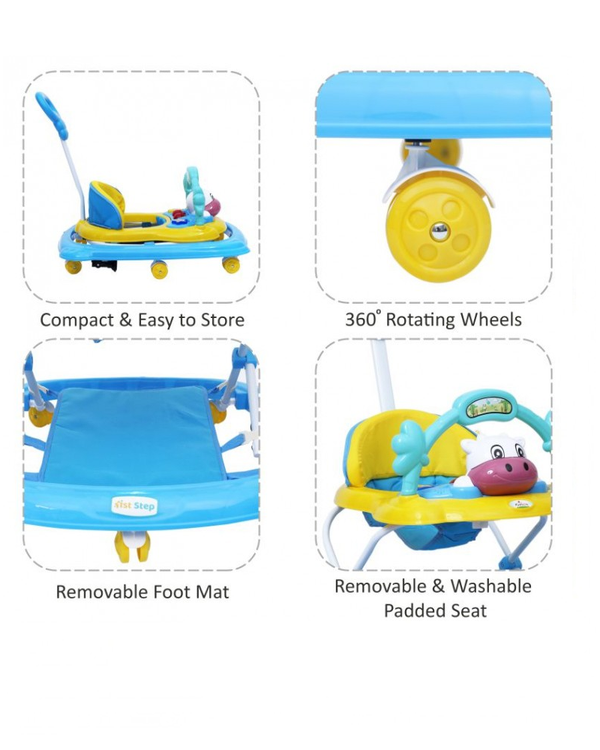 1st Step Walker With Push Handle And 4 Level Height Adjustment - Blue