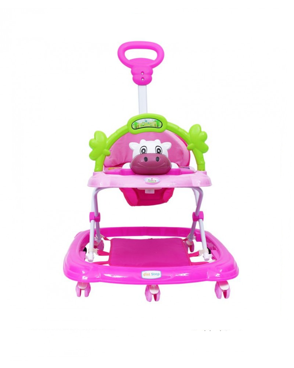 1st Step Walker With Push Handle And 4 Level Height Adjustment - Pink