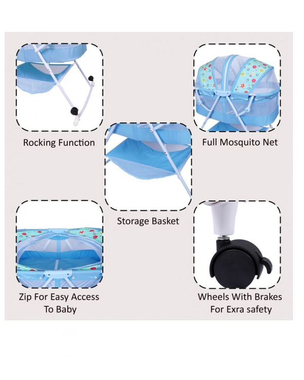 1st Step Bassinet Cum Rocker With Mosquito Net - Blue