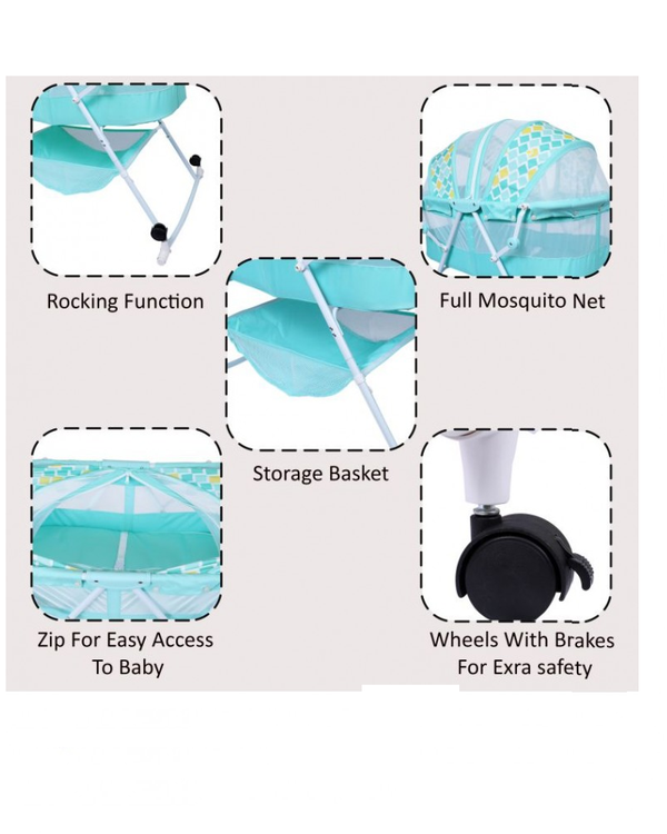 1st Step Bassinet Cum Rocker With Mosquito Net - Green