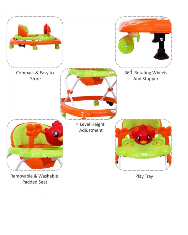 1st Step Walker With 4 Level Height Adjustment And Musical Play Tray - Orange