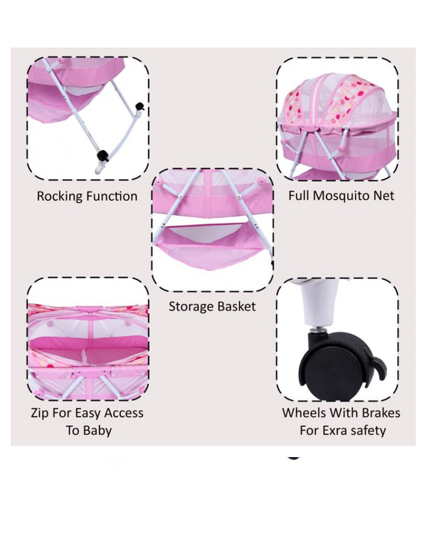 1st Step Bassinet Cum Rocker With Mosquito Net - Pink