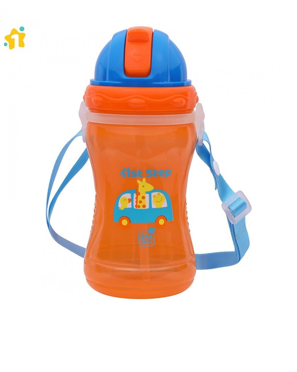 1st Step Spill Proof BPA Free Straw Sipper With Strap - Orange