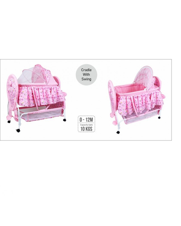 1st Step Cradle With Swing,Mosquito Net And Storage Basket-Pink