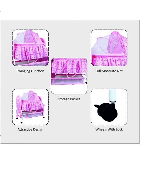 1st Step Cradle With Swing,Mosquito Net And Storage Basket-Pink