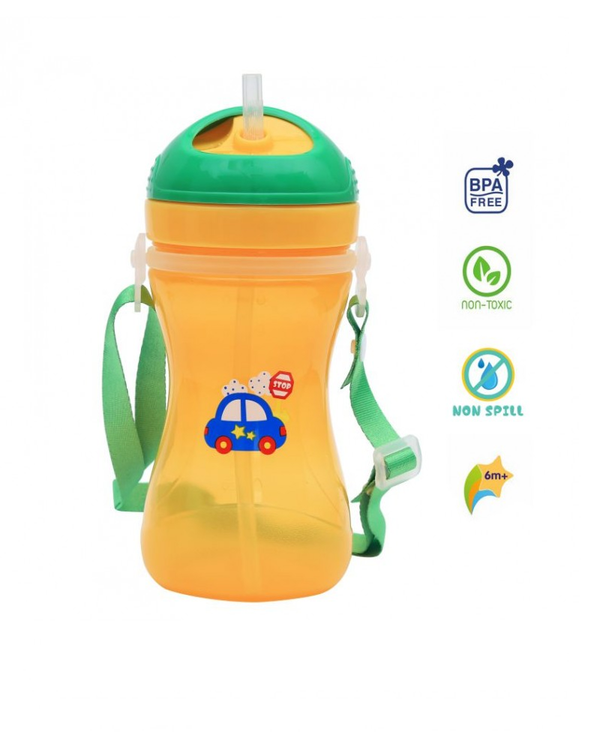 1st Step Spill Proof BPA Free Straw Sipper With Strap - Orange
