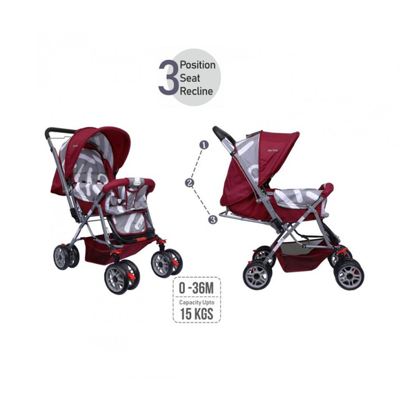 1st Step Pram With Reversible Handlebar And Reclining Seat -Red