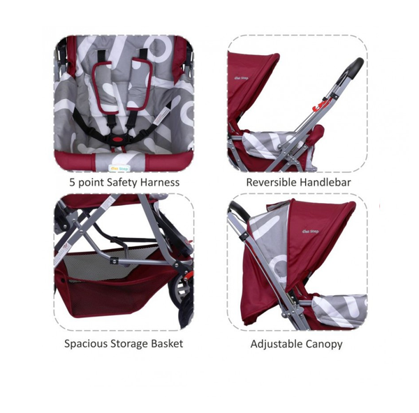 1st Step Pram With Reversible Handlebar And Reclining Seat -Red