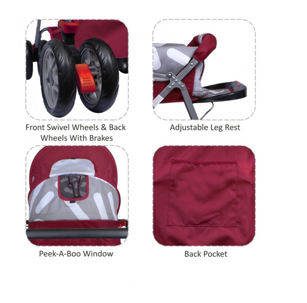1st Step Pram With Reversible Handlebar And Reclining Seat -Red