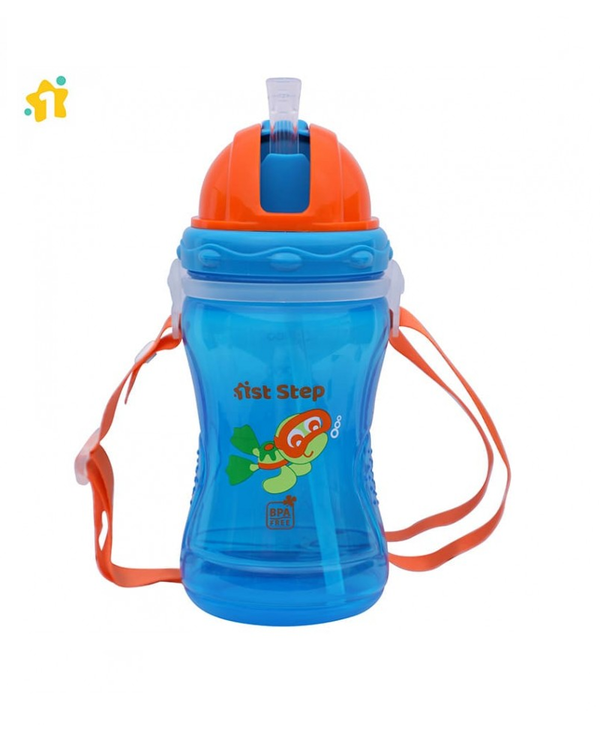 1st Step Spill Proof BPA Free Straw Sipper With Strap - Blue