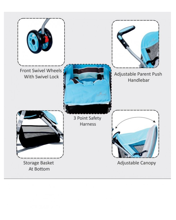 1st Step Buggy With 3 Point Safety Harness And Reclining Seat-Blue