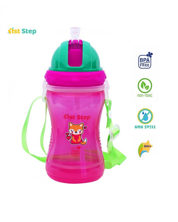 1st Step Spill Proof BPA Free Straw Sipper With Strap - Pink