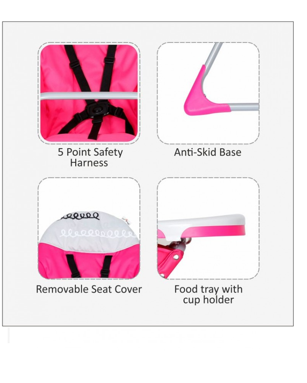 1st Step High Chair With 5 Point Safety Harness-Pink