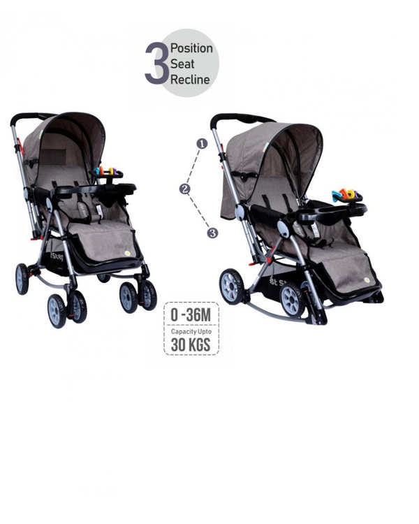 1st Step Baby Rocking Pram With 5 Point Safety Harness And Reversible Handlebar-Grey