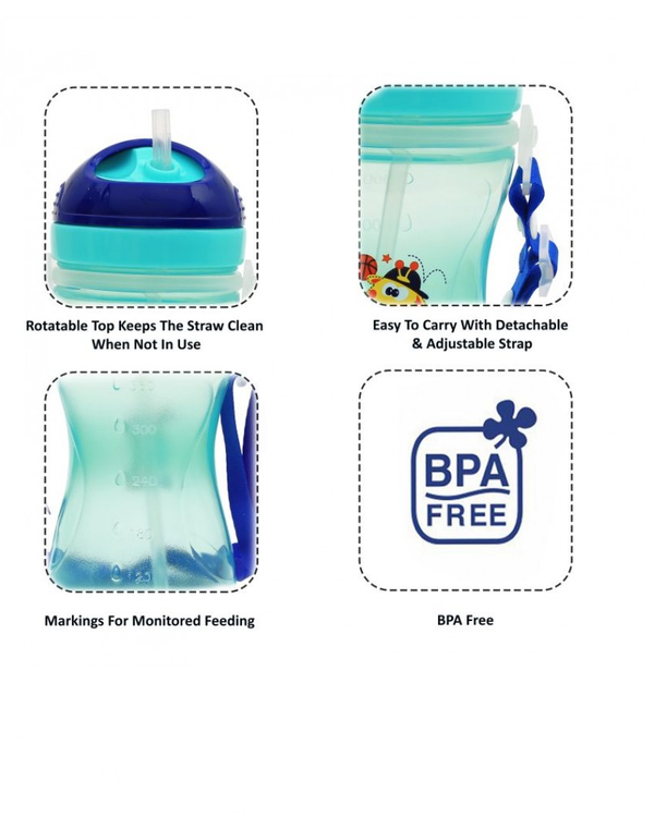 1st Step Spill Proof BPA Free Straw Sipper With Strap - Blue