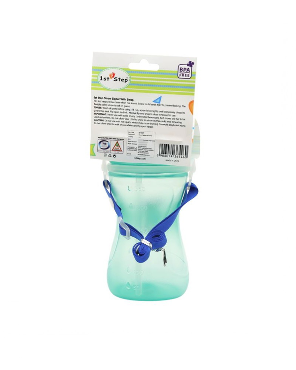 1st Step Spill Proof BPA Free Straw Sipper With Strap - Blue