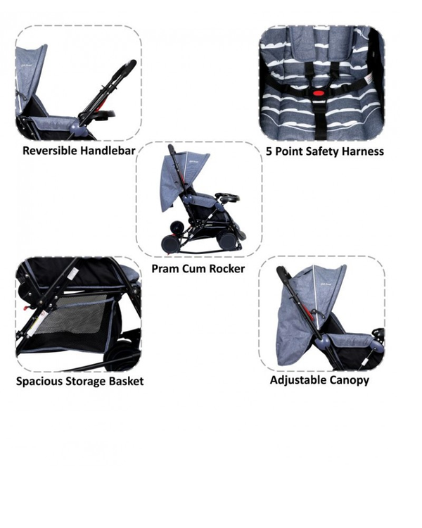 1st Step 2 In 1 Pram Cum Rocker With Reversible Handlebar-Grey