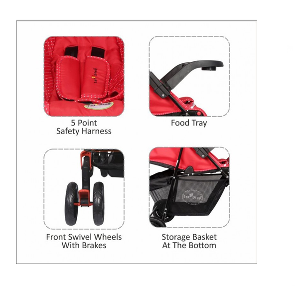 1st Step Red Color Travel System With 5 Point Safety Harness And Link Break-Red