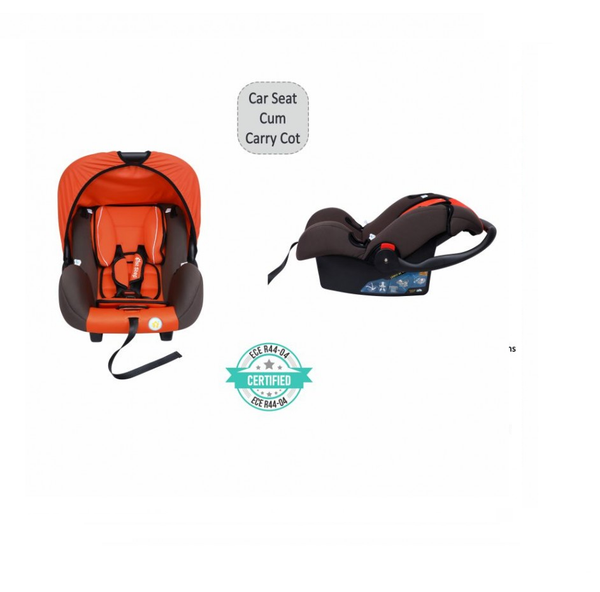 1st Step Car Seat Cum Carry Cot With Thick Cusioned Seat And 5 Point Safety Harness-Orange