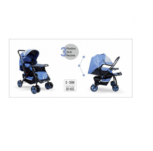 1st Step Pram With Reversible Handlebar And Reclining Seat-Blue