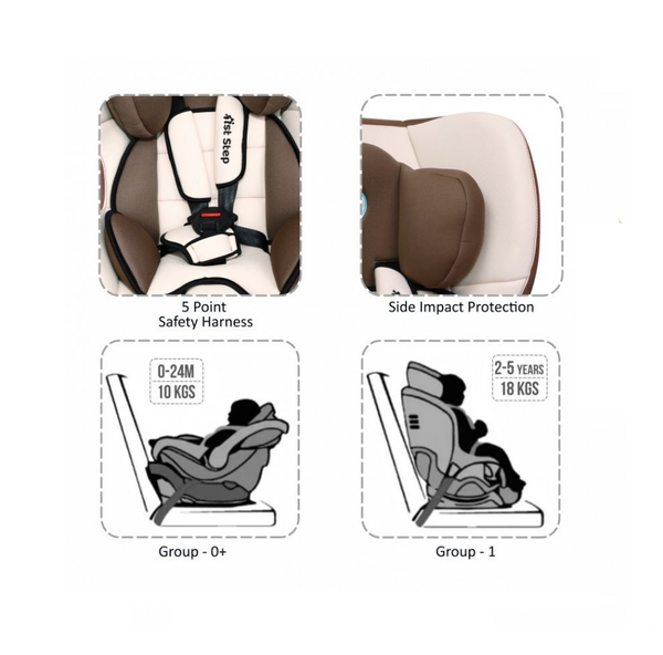 1st Step Convertible Car Seat With 5 Point Safety Harness - Brown