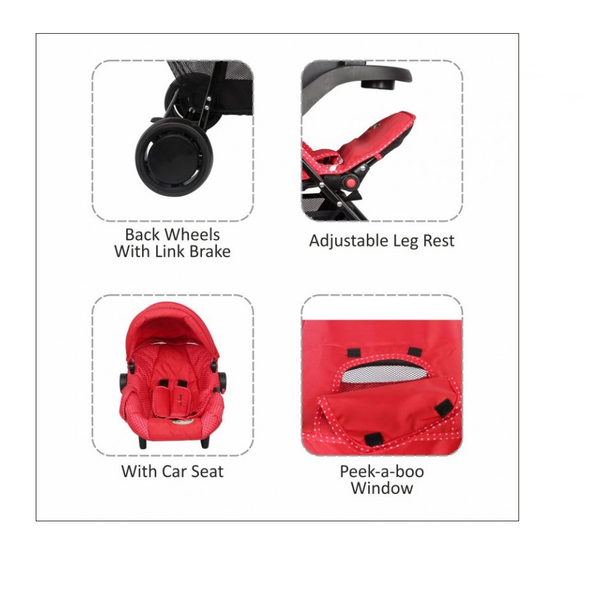 1st Step Red Color Travel System With 5 Point Safety Harness And Link Break-Red