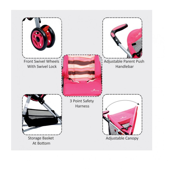 1st Step Buggy With 3 Point Safety Harness And Reclining Seat-Pink